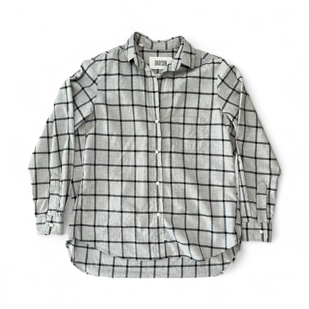 Grayson Women's The Hero Windowpane Neutral Gray & Black Plaid 100% Cotton Sz 2